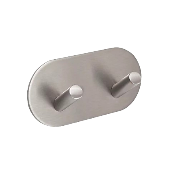 ANGLED DOUBLE ROBE HOOK ON SELF ADHESIVE OVAL PLATE